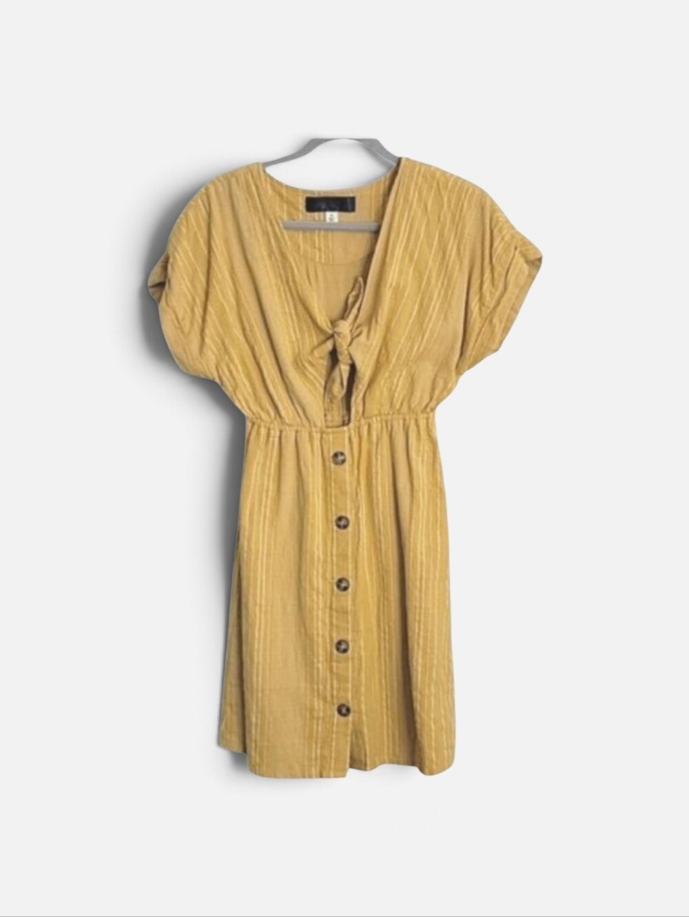 Mustard Yellow Striped Tie-Front Dress Size Medium Cottagecore Boho Mini
